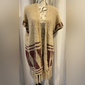 Tea & Cup Los Angeles Knit Open Cardigan tan and burgundy Wrap One Size